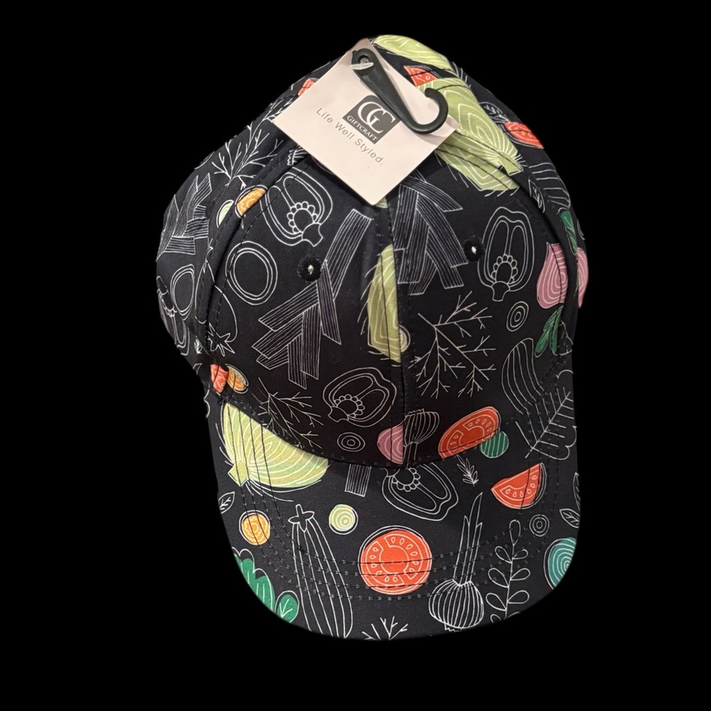Vegetable Print Baseball Cap – Black Multicolor – NWT